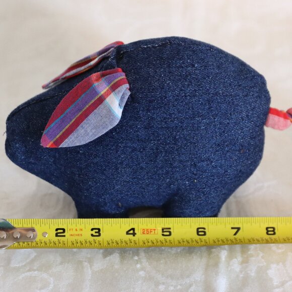 Handmade Denim Stuffed Pig - Picture 1 of 3